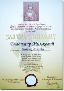 Zlatna diploma za domaci vinjak 2010.